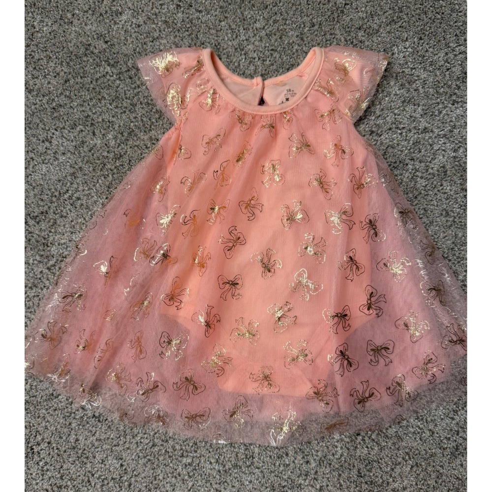 Baby Starters 18m Pink Tulle Dress w Gold Bows‎